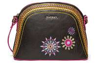 Desigual antracitová crossbody kabelka Bols Ada Deia s výšivkami