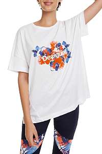 Desigual biele športové tričko T-shirt Camo Flower s farebnými motívmi