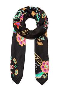 Desigual čierna šatka Foul New Tapestry s farebnými motívmi