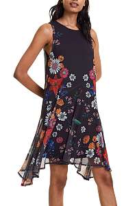 Desigual čierne šaty Vest Francine s farebnými motívmi - XXL