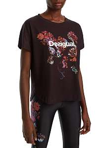 Desigual čierne športové tričko TS Tee Oversize Patch s farebnými motívmi - L