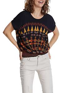 Desigual čierny top Blus Napoles s farebnými motívmi