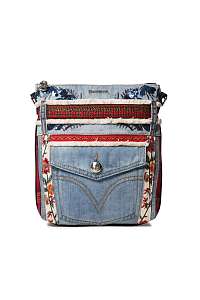 Desigual denimová crossbody kabelka Bols Red Denim Kaua