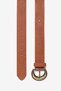Desigual hnedý kožený opasok Belt Brown s výšivkou - 90