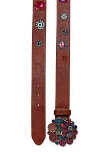 Desigual karamelový dámsky opasok Belt Nanit s výšivkou - 95
