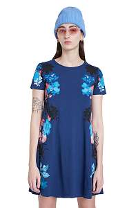Desigual modré šaty Vest Mirror s farebnou potlačou