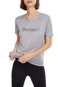 Desigual sivé športové tričko Essentials Tee s logom