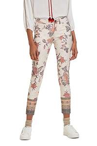 Desigual smotanové nohavice Pant Speke s farebnými motívmi  -