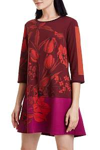 Desigual vínové/bordové jesenné šaty Vest Wanda s farebnými motívmi - M