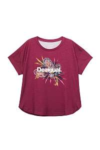 Desigual vínové športové tričko TS Tee Oversize Ethnic s farebným logom - M