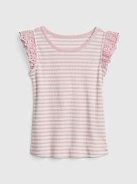Dievčatá - Detské pruhované tričko s volánikom Ružová