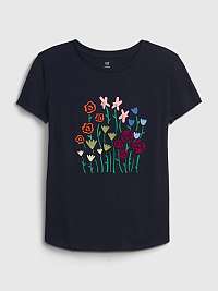 Dievčatá - Detské tričko s kvetinami Tmavomodrá