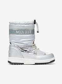 Dievčenské snehule v striebornej farbe Moon Boot JR Girl Quilted
