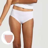 DIM BODY TOUCH HIGH BRIEF 2x - Dámske bavlnené nohavičky s vyšším pásom 2 ks - biele - telové