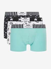 DIM VIBES BOXER 3x - Pánske módne boxerky 3 ks - biela - zelená - čierna