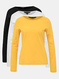 Dorothy Perkins sada troch basic tričiek v čiernej, bielej a horčicovej farbe
