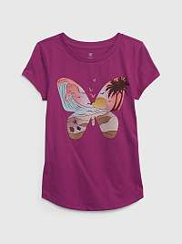 Fialové dievčenské organické tričko s motýľom GAP