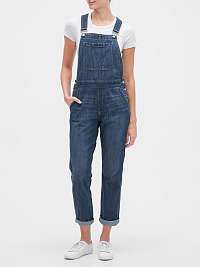 GAP modré dámske džínsy s trakmi Relaxed denim overalls