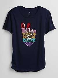 GAP modré detské tričko flippy sequin graphic t-shirt