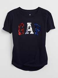 GAP modré detské tričko Logo flippy sequin t-shirt