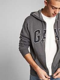 GAP sivá pánska mikina Fleece Zip Hoodie s kapucňou