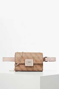 Guess béžové ľadvinka Candace Belt Bag Logo All Over