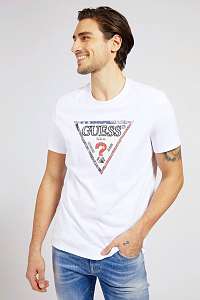 Guess biele pánske tričko Triesley Triangle Logo