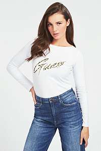 Guess biele tričko Glitter Logo s dlhým rukávom