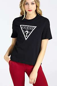 Guess čierne dámske tričko Logo Front s bielym logom