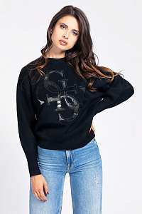 Guess čierne sveter 4G Logo Embroidery Sweater Black