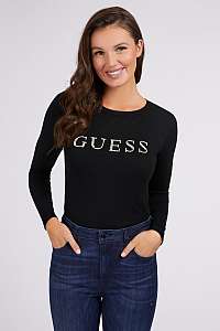 Guess čierne sveter Rhinestones Front Logo Sweater