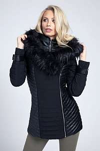 Guess čierny kabát Fake Fur Jacket