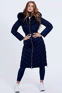 Guess modré zimné kabát Belted Padded Long Jacket