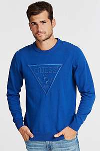 Guess modrý pánsky sveter Triangle Logo Sweater