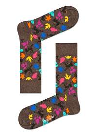 Happy Socks hnedo-sivé ponožky s listami a jeleňmi Fall