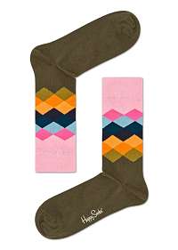 Happy Socks khaki ponožky s farebným vzorom Faded Diamond 