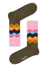 Happy Socks khaki ponožky s farebným vzorom Faded Diamond