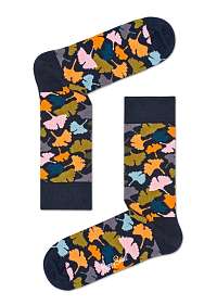 Happy Socks tmavo modré ponožky s farebnými listami Ginko 