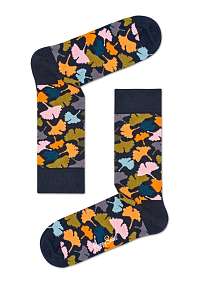 Happy Socks tmavo modré ponožky s farebnými listami Ginko