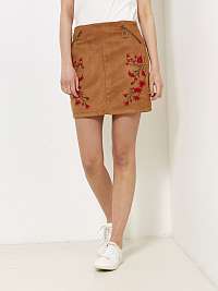 Hnedá semišová sukňa s výšivkou CAMAIEU