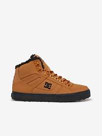 Hnedé pánske členkové kožené tenisky s umelou kožušinou DC Pure High Top