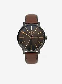 Hnedé pánske hodinky s koženým opaskom Armani Exchange Cayde