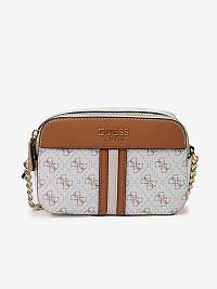Hnedo-biela dámska vzorovaná malá crossbody kabelka Guess Noelle