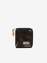 Hnedo-zelená pánska vzorovaná peňaženka s umelou kožušinou Diesel