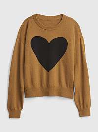 Hnedý dievčenský sveter so srdcom GAP