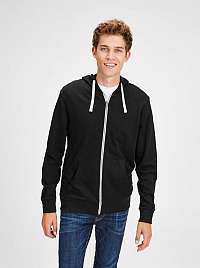 Jack & Jones čierne pánska mikina Holmen basic s kapucňou