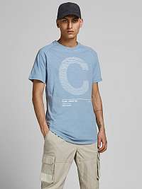 Jack & Jones modré pánske tričko Number s potlačou