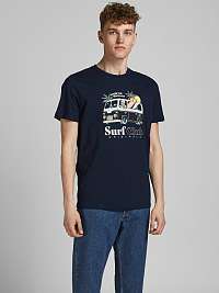 Jack & Jones modré pánske tričko Summerskull s potlačou