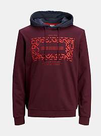 Jack & Jones vínové/bordové pánska mikina s kapucňou