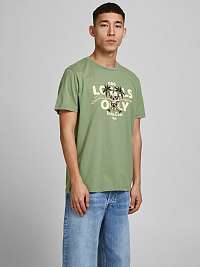 Jack & Jones zelené pánske tričko Summerskull s potlačou